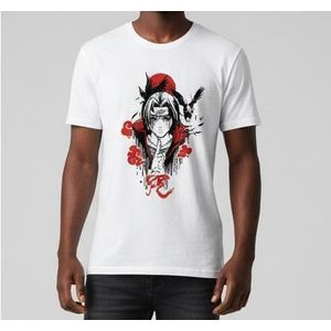 T-Shirt ITachi Uchiha (Naruto Shippuden) Akatsuki - Corbeaux, Lune Rouge & Kanji - Unisexe Coton , Streetwear Manga