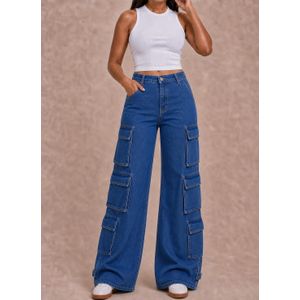 Pantalon jeans Cargo Dame - Bleu