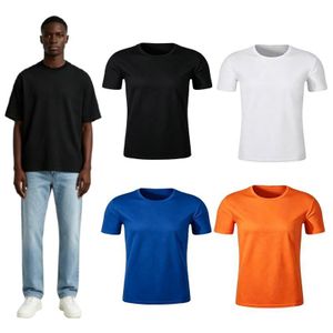 Lot de 4 T-Shirts Unisexe à Manches Courtes en Coton Léger, T-Shirt Respirant Multicolore Noir Blanc Orange Bleu pour Homme et Femme Usage Quotidien