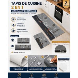 Lot de 2 Tapis de Cuisine 2 en 1 – Antidérapants et Imperméables – Faciles à Nettoyer