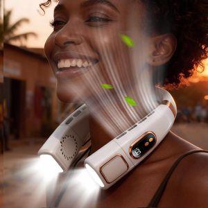 Ventilateur Portable 5 Vitesses – Ventilateur de Cou Sans Pales, Rechargeable USB, Batterie 8000 mAh avec Lumières LED