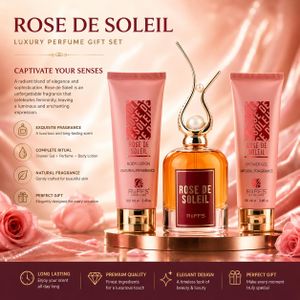 Riiffs rose De Soleil Coffret Cadeau, Femme, Eau De Parfum 100, Ml + Gel Douche 100, Ml + Lait Pour Le Corps, 100 Ml