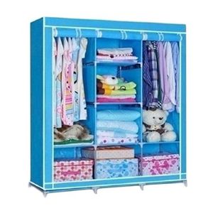 Placard Armoire Démontable 10 Compartiments Avec Housse 3 Battants - Bleu