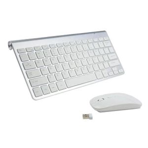 Clavier Ultra Fin sans fil + Souris combinée 2.4G silencieux pour Ordinateur Portable ou Ordinateur Bureau ( Petit Format Blanc )