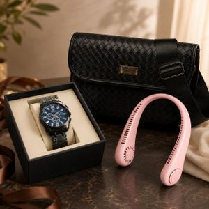 Ensemble Homme 3 Pièces – Montre Élégante + Sacoche Bandoulière + Ventilateur Portable