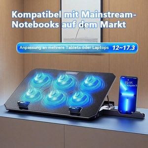 Base de Ventilateur de Refroidissement pour Ordinateur Portable avec 6 Ventilateurs de Refroidissement et Support Téléphone