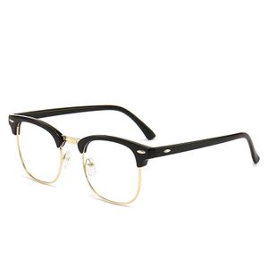 Lunettes Anti-Lumière Bleue Polarisées Style Rétro Browline Demi-Monture pour Hommes - Monture Noir Or