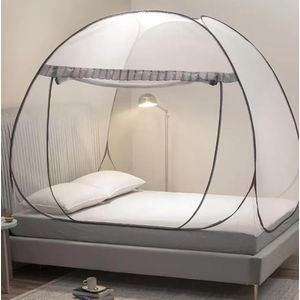 1 moustiquaire portable à montage facile, avec fermeture éclair en forme de U et système anti-chute — Idéale pour l'extérieur (camping, jardin) et la protection du lit — Gris