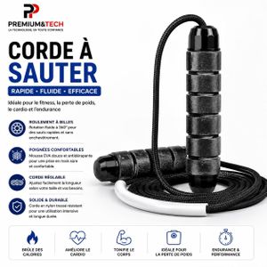 Corde à Sauter de Vitesse Réglable - Corde de Fitness en Nylon Tressé avec Roulement à Billes 360° et Poignées en Mousse EVA - Noir/Gris