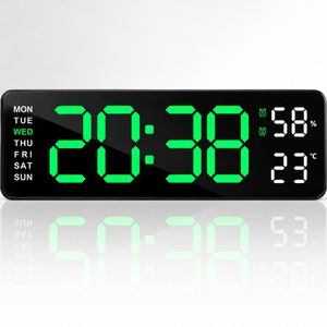 CYFAZA Horloge Numérique LED 9,5 Pouces avec Affichage Vert, Double Alarme, Température, Humidité et Luminosité Automatique