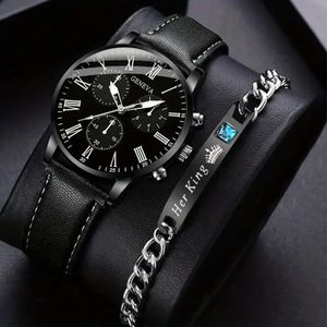 2PCS/Set Set De Montres à Quartz Pour Hommes Tendance Mode échelle Numérique Cadran Montre à Quartz Bracelet Ensemble De Bijoux Adapté Aux Cadeaux De Festival