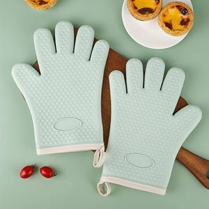 Gants de cuisine à cinq doigts, résistants à la chaleur, doublure épaisse en silicone et coton, pour une utilisation jusqu'à 1200 °C. Imperméables et antidérapants