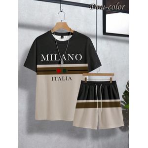 Dou-color Ensemble 2 en 1 pour hommes, T-shirt à manches courtes et short - marron noir