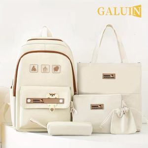 GALUIN 5-piece set of simple and versatile solid color women's student backpacks, large capacity casual canvas backpacks