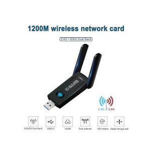 1200Mbps Carte Réseau Sans Fil,carte Réseau Double Antenne USB Double Bande 5G,Adaptateur Wifi--Noir