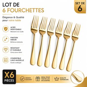 Lot De 6 Fourchettes OR En Acier Inoxydable 