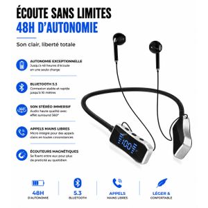 Article Casque Bluetooth Tour de Cou KL50 – 48H d’Autonomie avec Écran LED