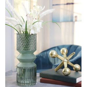 VASE EN VERRE ROND 11X30CM MOTIF DIAMANT VERT