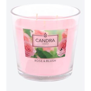 Grande bougie parfumée Candra, 3 mèches. 520g. Belle bougie parfumée, pot en verre. Elle dégage un parfum floral subtil. Rose et Blush (Rose et rougissant) dans votre maison.Très très longue durée pendant des mois. Diam= 13.5 x 12.5 cm. Importé de France.