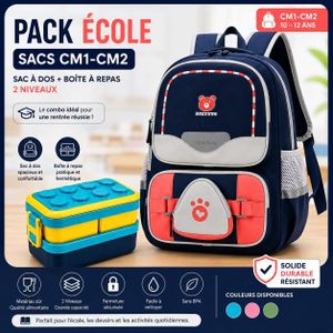 Pack Scolaire Complet CM1-CM2 (Sac à dos, Boîte à déjeuner et Gourde)