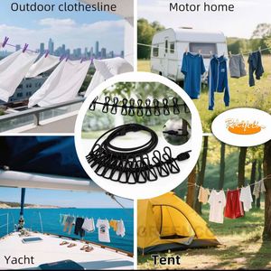 Corde à Linge avec  Pinces  Coupe-Vent Extensible, Rétractable, Antidérapant, Portable Pour Extérieur ou Intérieur Pour Balcon, Hôtel, Dortoir...Avec 12 Pinces Robuste - Noir