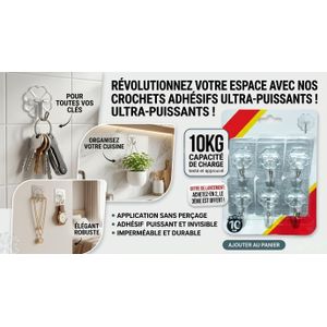 Lots de 6 crochets mural en plastique transparent double face adhésif