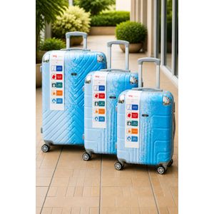 Ensemble de 3 Valises à Roulettes – Pratique et Élégant, BleuC ( Motifs Multiples )