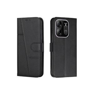 Etui Coque A Rabat Portefeuille - Noir Compatible Tecno Pop 7 Pro + 1 Antichoc Offert