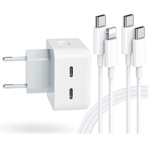 Chargeur Compatible IPhone 35W à Double Port USB-C : 2 Ports C Pour IPhone 11/12/13/14/15