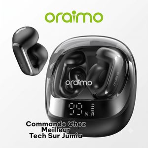 Oraimo Ecouteurs Bluetooth OpenSnap N2 Noir Prend 2 Appareils - Reduction Bruit IA - Traduction - Volume Adaptatif - 26H Bluetooth V6.0