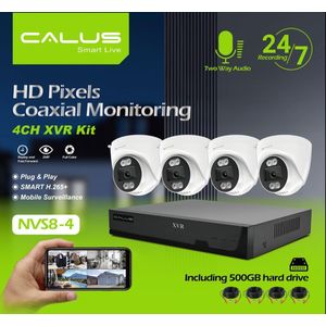 Kit de Caméras de Surveillance Haute Définition CALUS NVS8-4 - 4CH XVR, Vision Nocturne Couleur & Disque Dur 500 Go Inclus