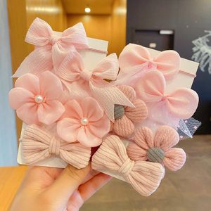10 Élastiques à Cheveux Sans Couture Rose avec Nœuds et Fleurs pour Petites Filles