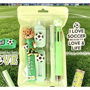 Set de Fournitures Scolaires Thème Football Coupe du Monde Stylo Multicouleur Porte-clés Cadeau Écolier Enfant