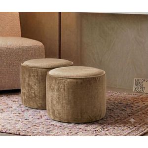 SIMO Lot de 2 Poufs Ronds en daim Premium beige 
