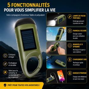 Lampe torche multifonction d'urgence à énergie solaire et à manivelle