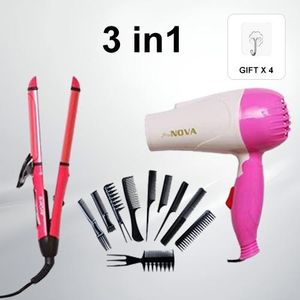 SUNDASELF Fer à lisser et à boucler 2 en 1 avec sèche-cheveux - Rose + Sèche-cheveux professionnel gratuit