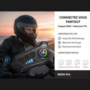 Intercom & Casque Bluetooth 5.3 pour Moto - Audio HiFi HD, Réduction de Bruit (DSP/CVC), Étanche IPX6, Batterie 48h - Compatible Multi-Casques