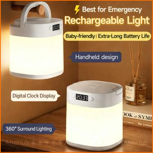 Veilleuse de chevet rechargeable avec horloge numérique et télécommande - Lampe de secours 2400 mAh (commande par effleurement)