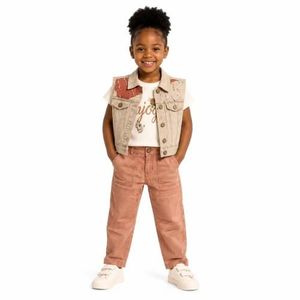 Ensemble fillette 3 pièces – t-shirt, veste et pantalon avec design – 1 à 5 ans - Beige/Orange