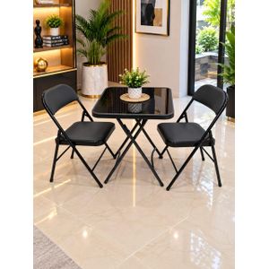 Table Pliante Carré Vitré 60CM Avec 2 Chaises