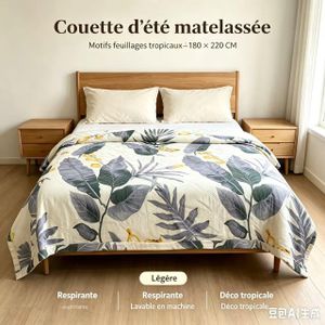 Couette d'été matelassée motif feuillage   avec sac de rangement à poignée BZ002