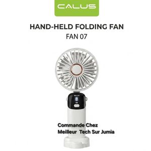 CALUS Mini Ventilateur Portable Rechargeable FAN 07 Blanc - 5 Vitesses - Écran LED - Batterie Longue Durée - Avec Support