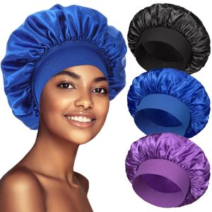 3PCS / Set Satin cheveux bonnet bouchon de douche de couleur solide Satin large bordure bouchons de sommeil