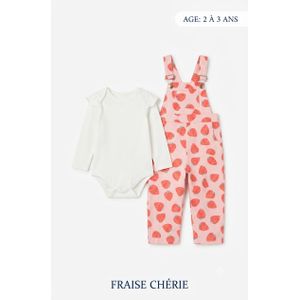 SALOPETTE FRAISE CHERIE FILLE 2 à 3 ANS avec body sweet