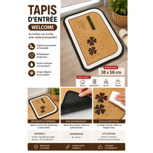 Tapis d’Entrée Welcome Antidérapant – 38*48