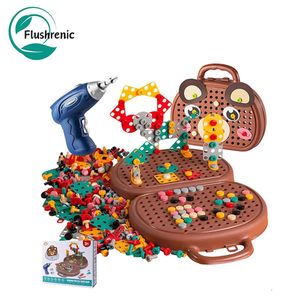 Flushrenic Boîte à outils pour jouets pour enfants, 203 pièces de boîte à outils de jeu magique Montessori avec des perceuses pour ours, boîte à outils créative 2D / 3D Montessori cadeau de jouet, adapté aux garçons et aux filles âgés de 3 à 12 ans
