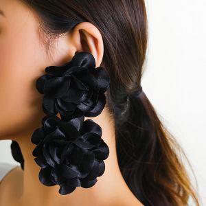 Boucles d'oreilles pendantes bohèmes noires à grandes fleurs, style vintage tendance, pour femmes, élégantes, bijoux de mariage et de banquet.