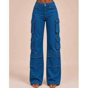 Pantalon jeans Cargo Dame - Bleu