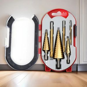 Jeu de 6 Forets Professionnels - 3 Forets Étagés (HSS) et 3 Forets Fraiseurs à Dents de Scie - Revêtement Titane - Pour Métal, Bois et Plastique - Haute Précision