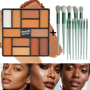 Palette de maquillage 12 couleurs avec 13 pinceaux, highlighters, bronzer et poudres tout-en-un, kit de contouring pour le visage, coffret cosmétique cadeau pour femmes, idéal pour les fêtes.